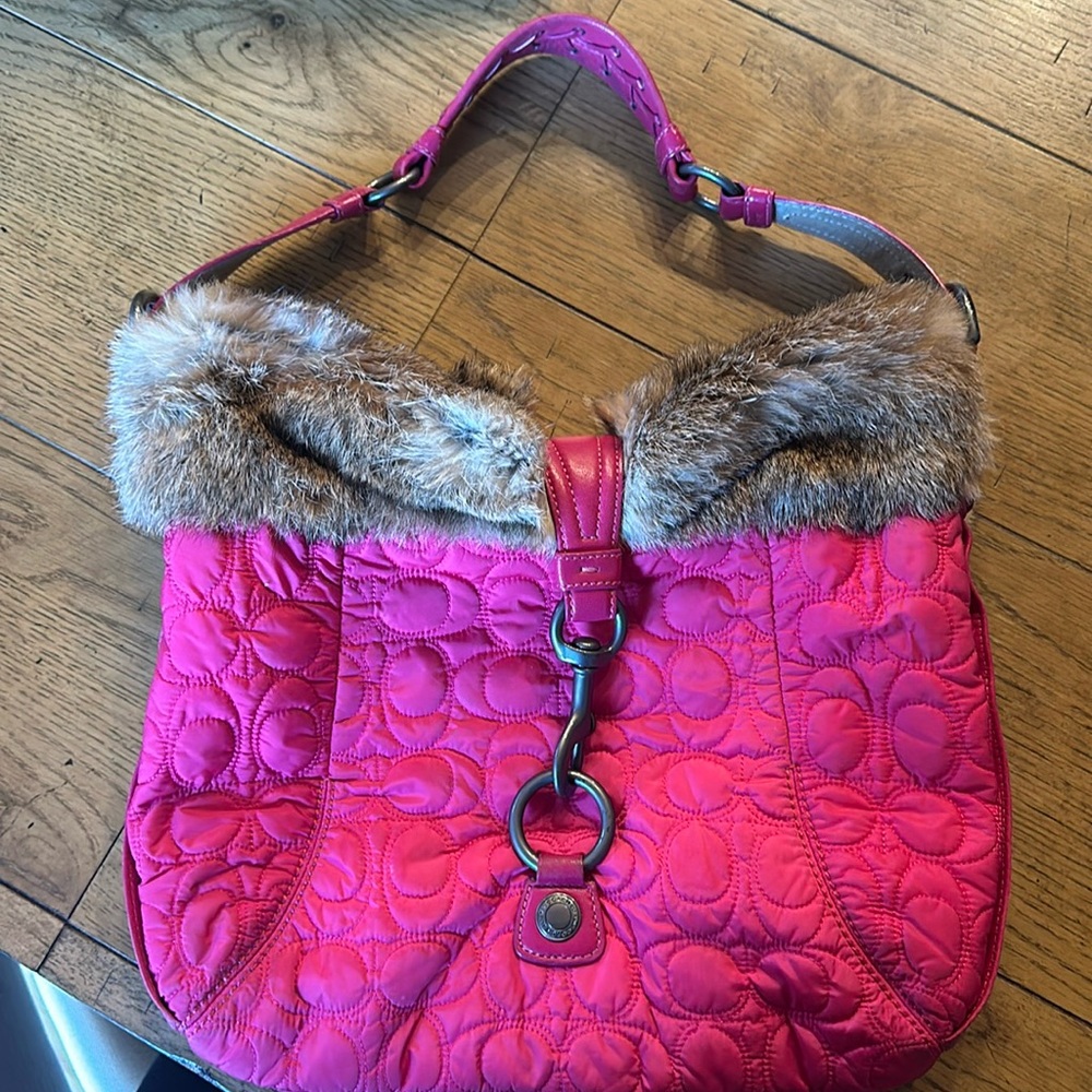 Vintage hobo fur lined coach bag